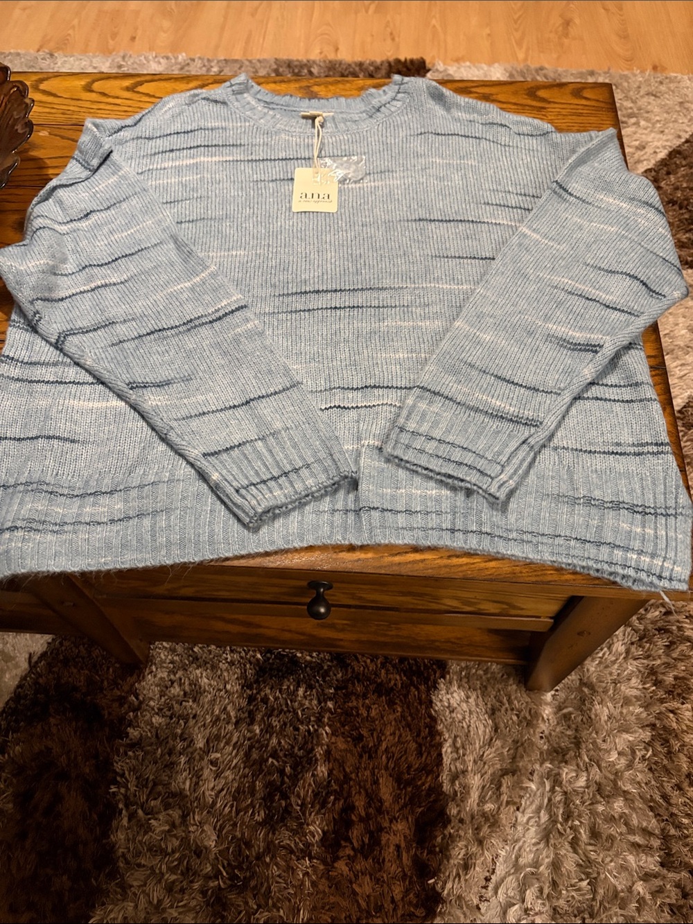 A.N.A Light Blue Striped Crewneck Sweater
